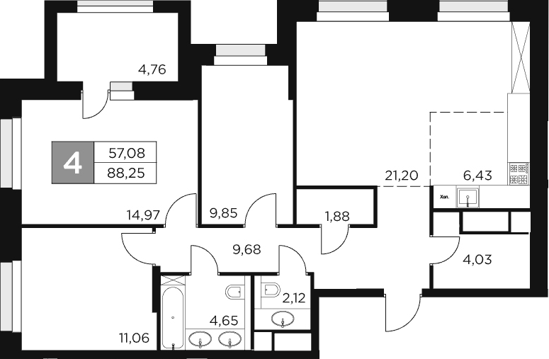 4+ комнаты, 85.87 м², 4/12 этаж, ЖК «Восток 2»