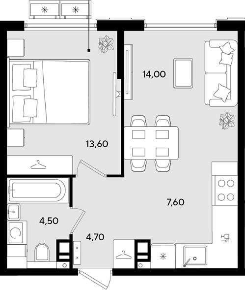 2-комн. квартира, 44.4 м² в ЖК Порто-Ново — фото 2