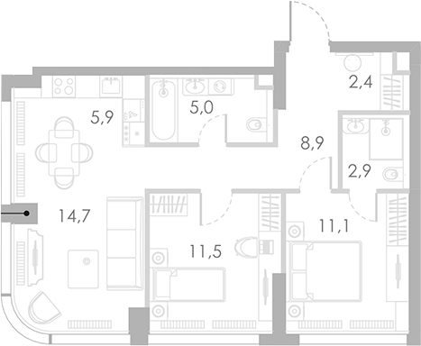 3-комн., 62.4 м², 29/46 этаж, ЖК «Ривер Парк Кутузовский»