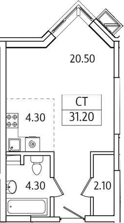 Студия, 31.2 м², 2/21 этаж, ЖК «Видный Берег 2.0»