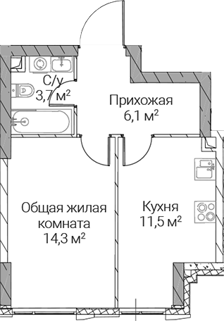 1-комн., 35.6 м², 25/51 этаж, ЖК «СЕЗАР СИЛИКА»
