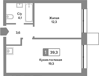 2-комн., 39.3 м², 13/31 этаж, ЖК «Сити квартал Отрада»