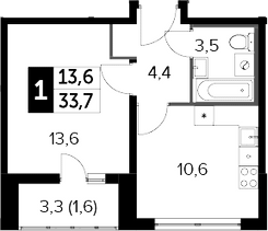 1-комн., 32.1 м², 7/23 этаж, ЖК «Южная Битца»
