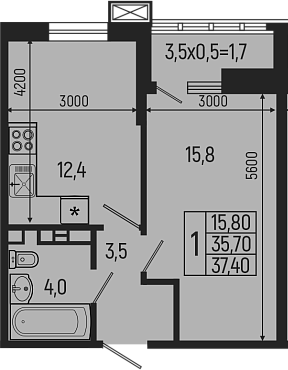 1-комн. квартира, 35.7 м² в ЖК Звезды — фото 2