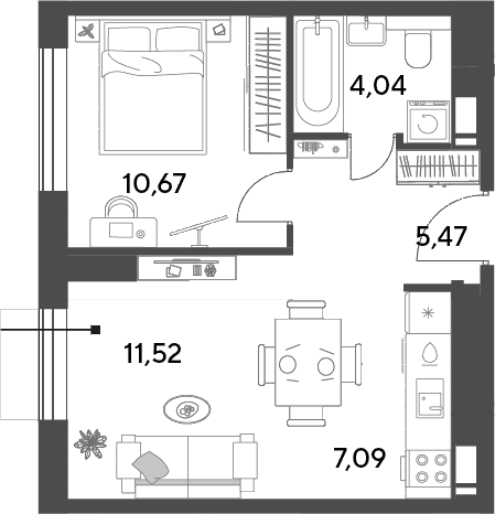 2-комн., 38.79 м², 9/15 этаж, ЖК «Публицист»