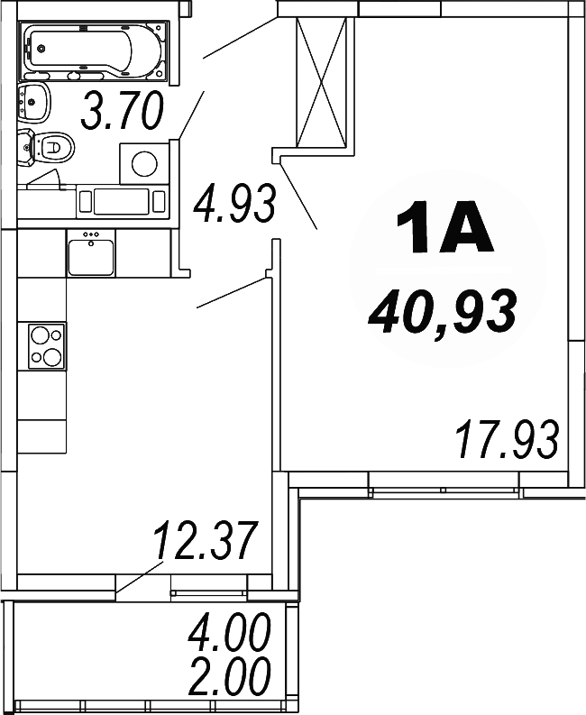 1-комн., 38.93 м², 4/4 этаж, ЖК «Шолохово»