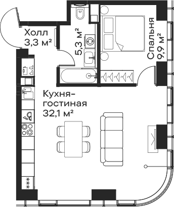 2-комн., 50.6 м², 25/59 этаж, ЖК «Сити Бэй»