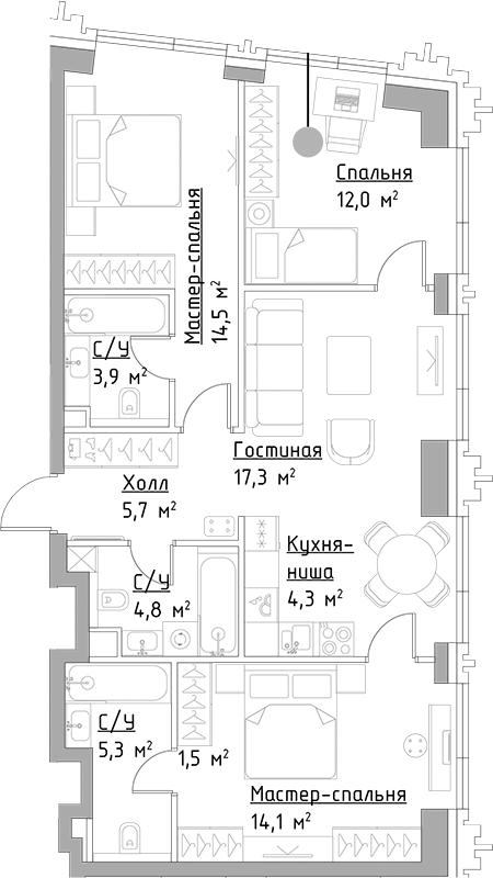 4-комн. Левел Павелецкая Сити