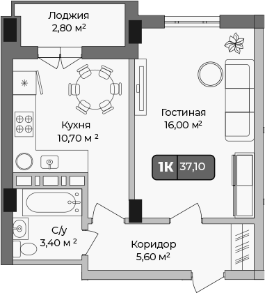 1-комн. квартира, 35.7 м² в ЖК Опера — фото 2