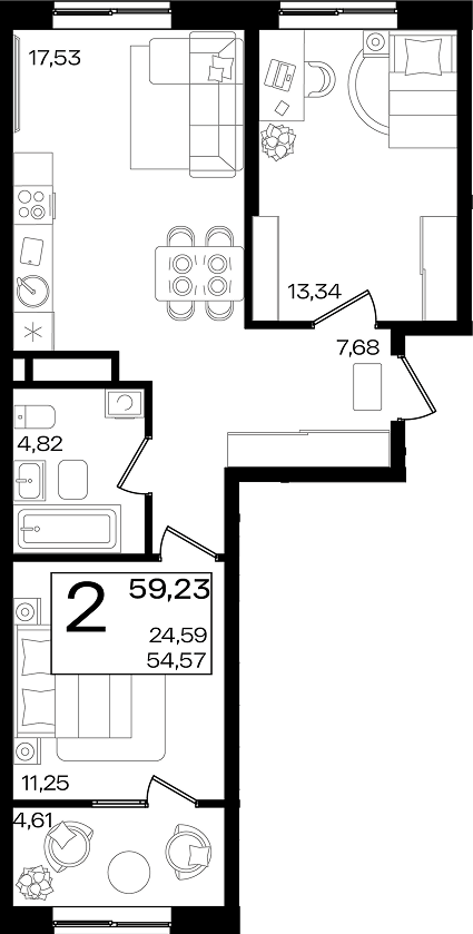2-комн. квартира, 54.62 м² в ЖК Патрики — фото 2