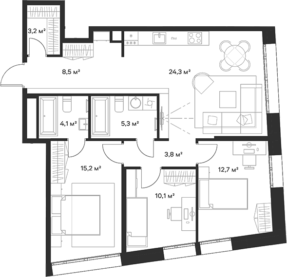 4+ комнаты, 87.2 м², 2/23 этаж, ЖК «Союз»