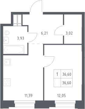 1-комн., 36.6 м², 7/23 этаж, ЖК «Тропарево Парк»