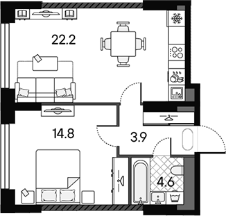 2-комн., 45.5 м², 29/43 этаж, ЖК «МАРК»