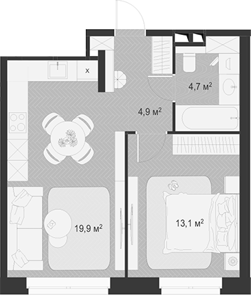 2-комн., 42.6 м², 2/18 этаж, ЖК «Гранд Комфорт»
