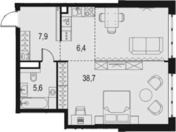 Студия, 58.6 м², 50/67 этаж, ЖК «Левел Южнопортовая»