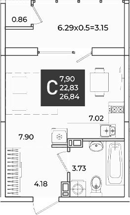 Студия, 22.83 м², 8/18 этаж, ЖК «Образцово»