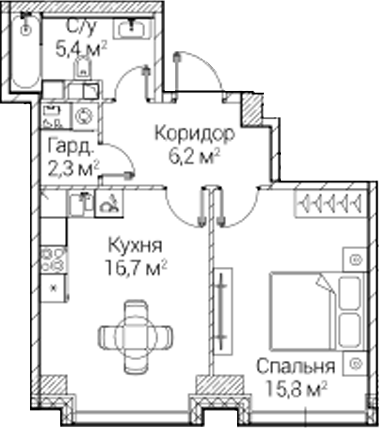 1-комн., 45.89 м², 14/41 этаж, ЖК «СЕЗАР БУДУЩЕЕ»