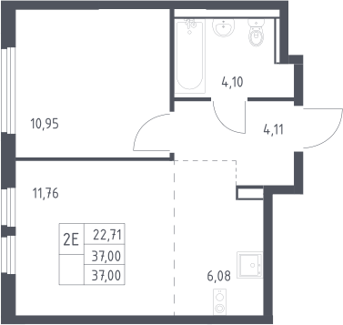 2-комн., 37 м², 13/17 этаж, ЖК «Пригород Лесное»