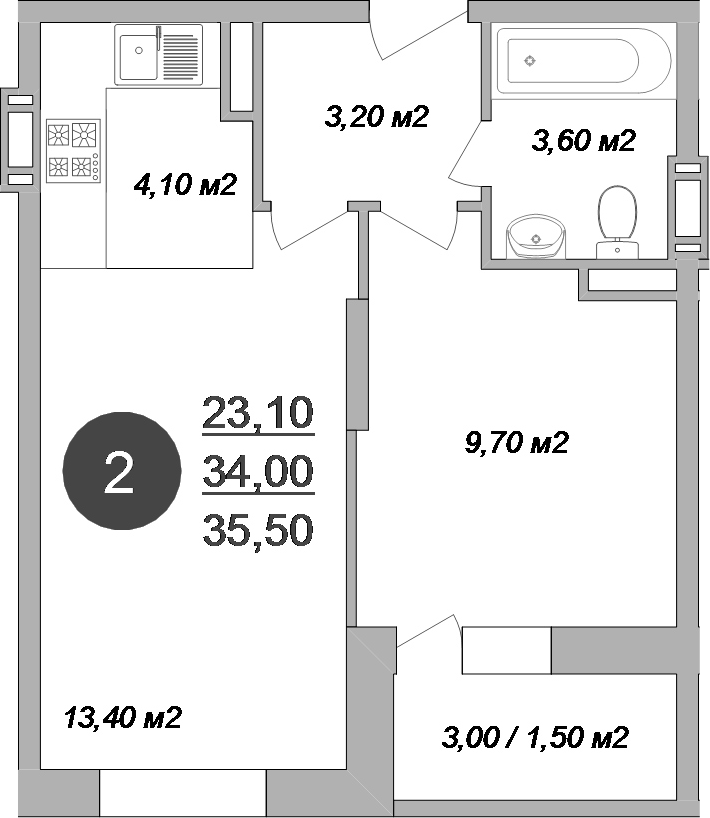 2-комн., 34 м², 9/17 этаж, ЖК «Новые Островцы»