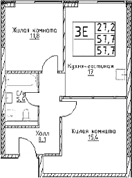 3-комн., 57.7 м², 20/29 этаж, ЖК «Наметкин Тауэр»
