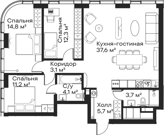 4+ комнаты, 92.5 м², 46/59 этаж, ЖК «Сити Бэй»