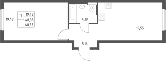2-комн., 48.38 м², 8/9 этаж, ЖК «Большое Юрлово»