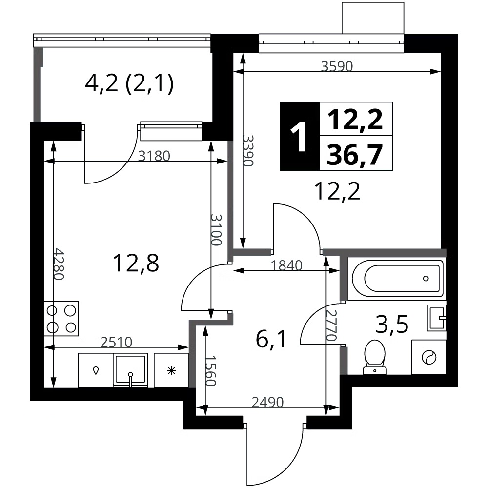 1-комн., 34.6 м², 5/18 этаж, ЖК «1-й Ясеневский»