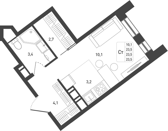 Студия, 25.2 м², 6/8 этаж, ЖК «Новая Щербинка»