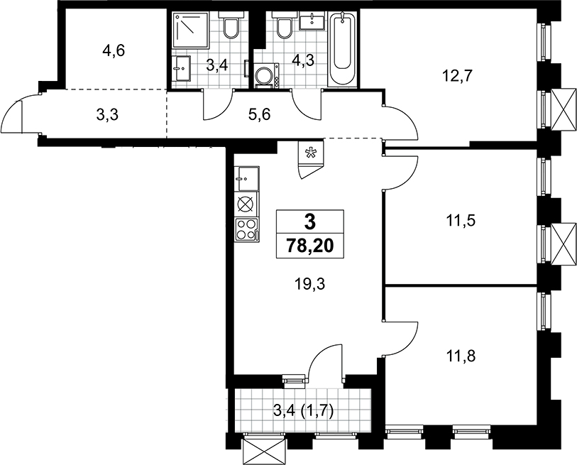 4+ комнаты, 76.5 м², 17/22 этаж, ЖК «Деснаречье»