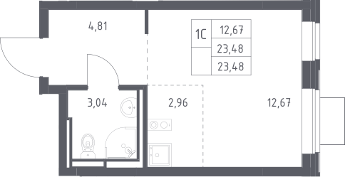 Студия, 23.48 м², 8/12 этаж, ЖК «Богдановский лес»