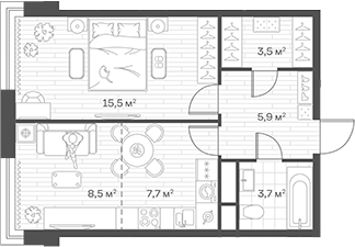 2-комн., 44.8 м², 9/12 этаж, ЖК «Аристов Берег»