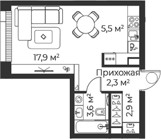 Студия, 32.2 м², 30/38 этаж, ЖК «Веер»