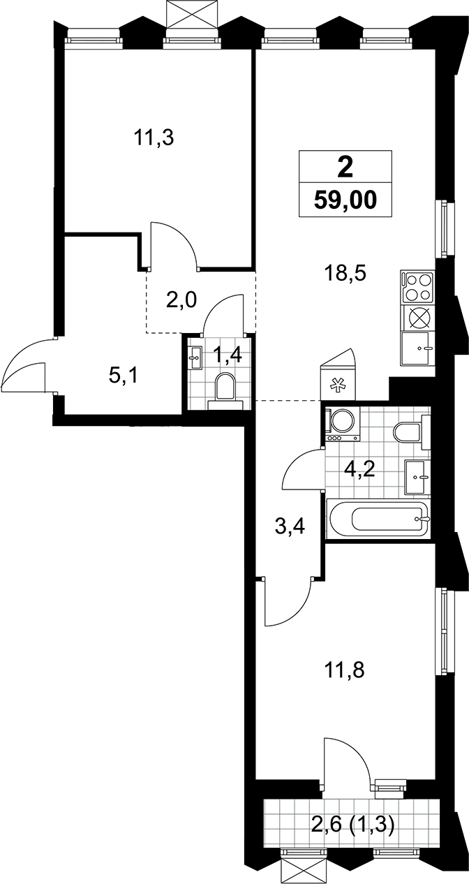 3-комн., 57.7 м², 10/11 этаж, ЖК «Деснаречье»