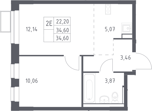 2-комн., 34.6 м², 3/4 этаж, ЖК «Егорово парк»