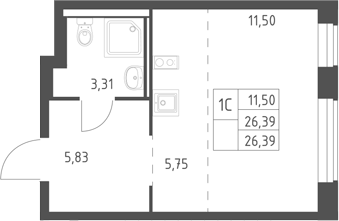 Студия, 26.39 м², 2/11 этаж, ЖК «Горки Парк»