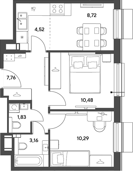 3-комн., 46.76 м², 13/15 этаж, ЖК «Публицист»