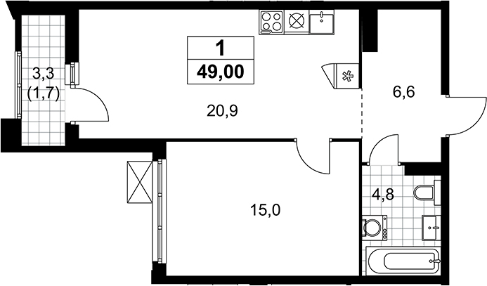 2-комн., 47.3 м², 22/22 этаж, ЖК «Деснаречье»