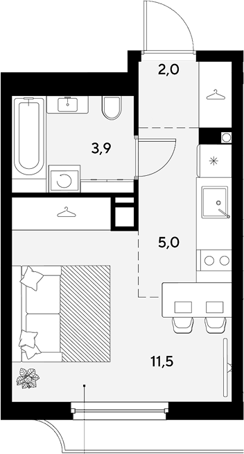 Студия, 22.4 м², 6/9 этаж, ЖК «Грейд»