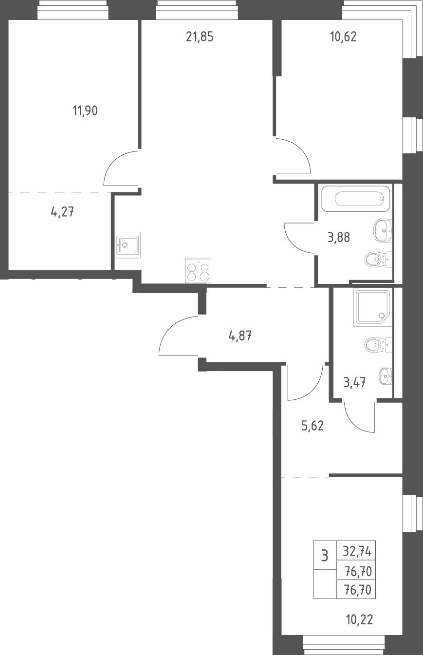 4+ комнаты, 76.7 м², 2/17 этаж, ЖК «Квартал Ивакино»