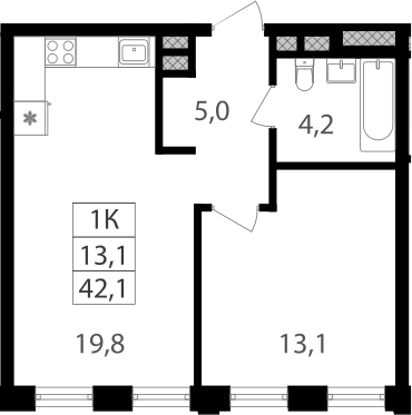 1-комн., 42.1 м², 8/12 этаж, ЖК «Семеновский парк 2»