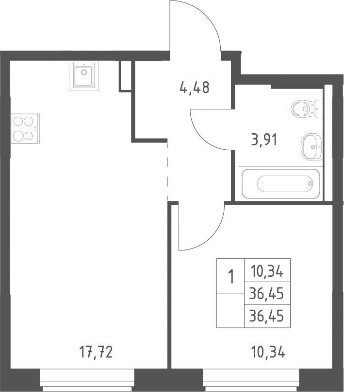 2-комн., 36.45 м², 4/11 этаж, ЖК «Большое Юрлово»