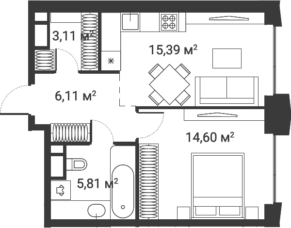 1-комн., 45.02 м², 27/28 этаж, ЖК «Первый Нагатинский»