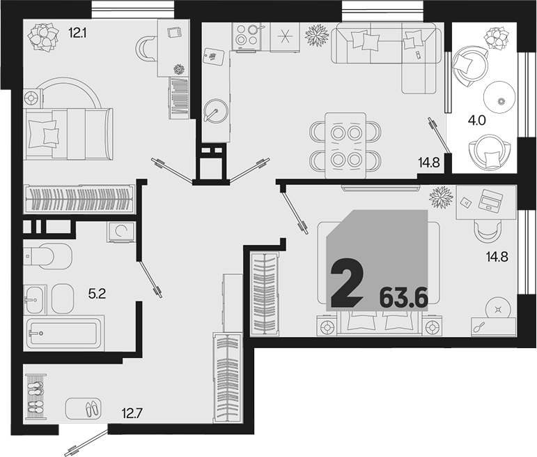 2-комн. квартира, 59.6 м² в ЖК Первое место — фото 2
