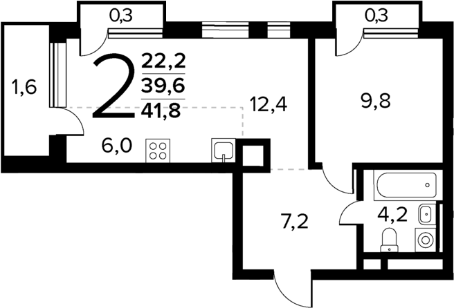 2-комн., 39.6 м², 10/12 этаж, ЖК «Новые Ватутинки Квартал у реки»