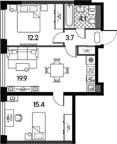 3-комн., 55.3 м², 37/43 этаж, ЖК «МАРК»