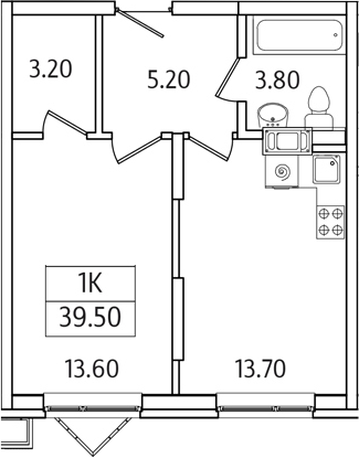 1-комн., 39.5 м², 8/21 этаж, ЖК «Видный Берег 2.0»