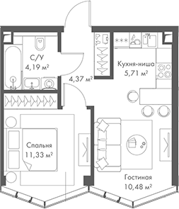 2-комн., 36.08 м², 14/24 этаж, ЖК «МИРА»