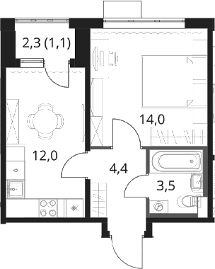 1-комн., 33.9 м², 12/16 этаж, ЖК «1-й Шереметьевский»