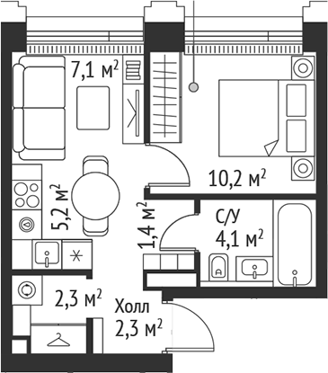 2-комн., 32.6 м², 4/45 этаж, ЖК «СЕТ»