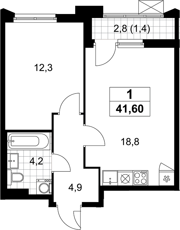 2-комн., 40.2 м², 11/14 этаж, ЖК «Деснаречье»